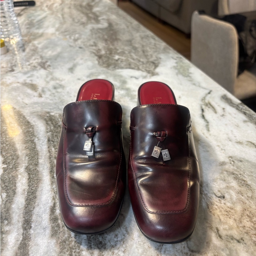 RALPH LAUREN MULES Burgundy Leather,